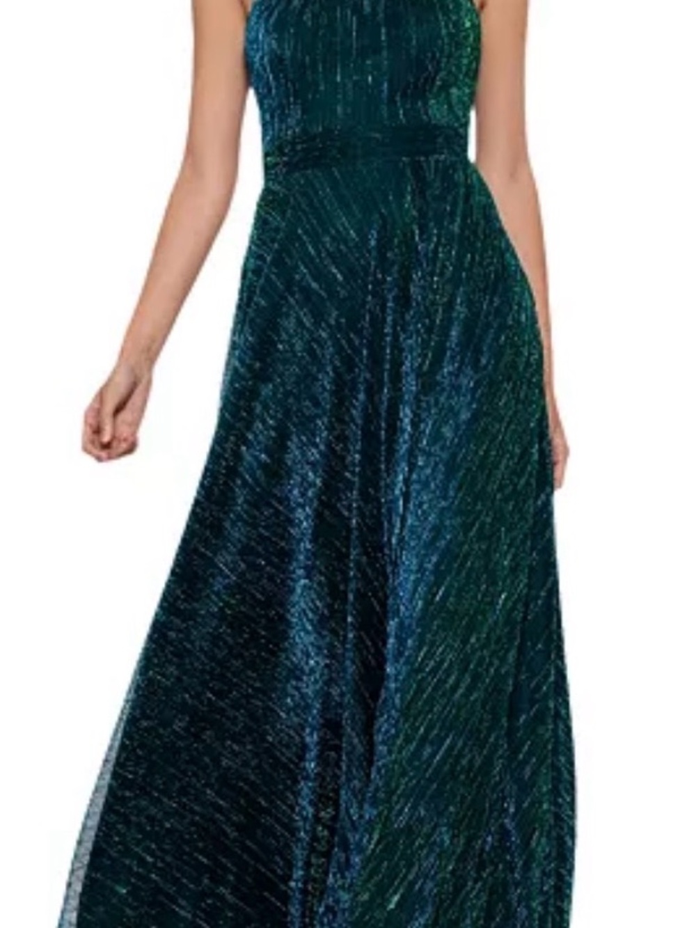 $189.0 MSRP Betsy & Adam Emerald Teal Shimmer Halter Maxi Gown